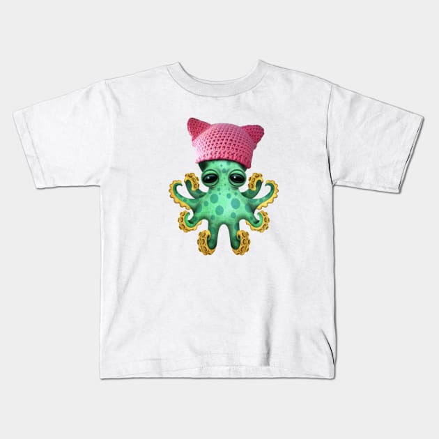 Cute Baby Octopus Wearing Pussy Hat Kids T-Shirt by jeffbartels